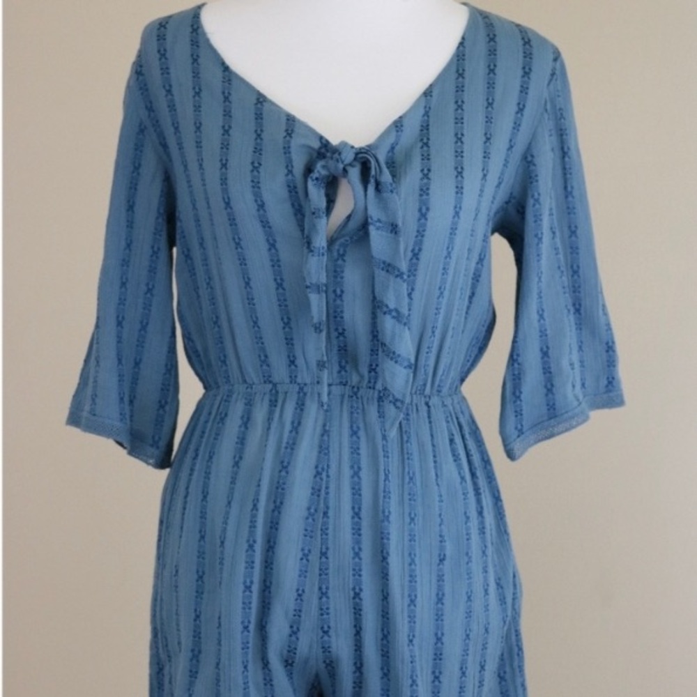 Blue Embroidered Romper